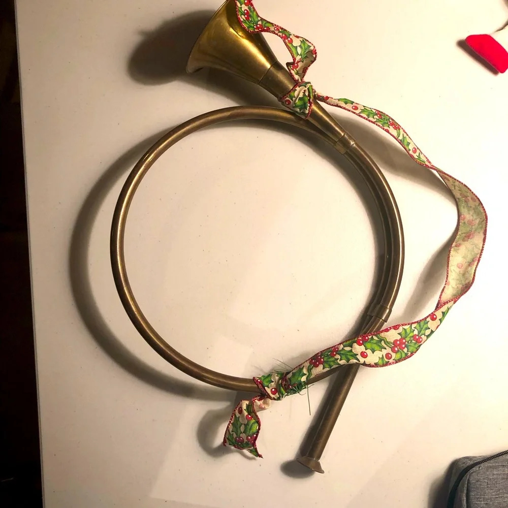 Vintage Brass Horn French Horn Bugle Christmas Decoration Ribbon